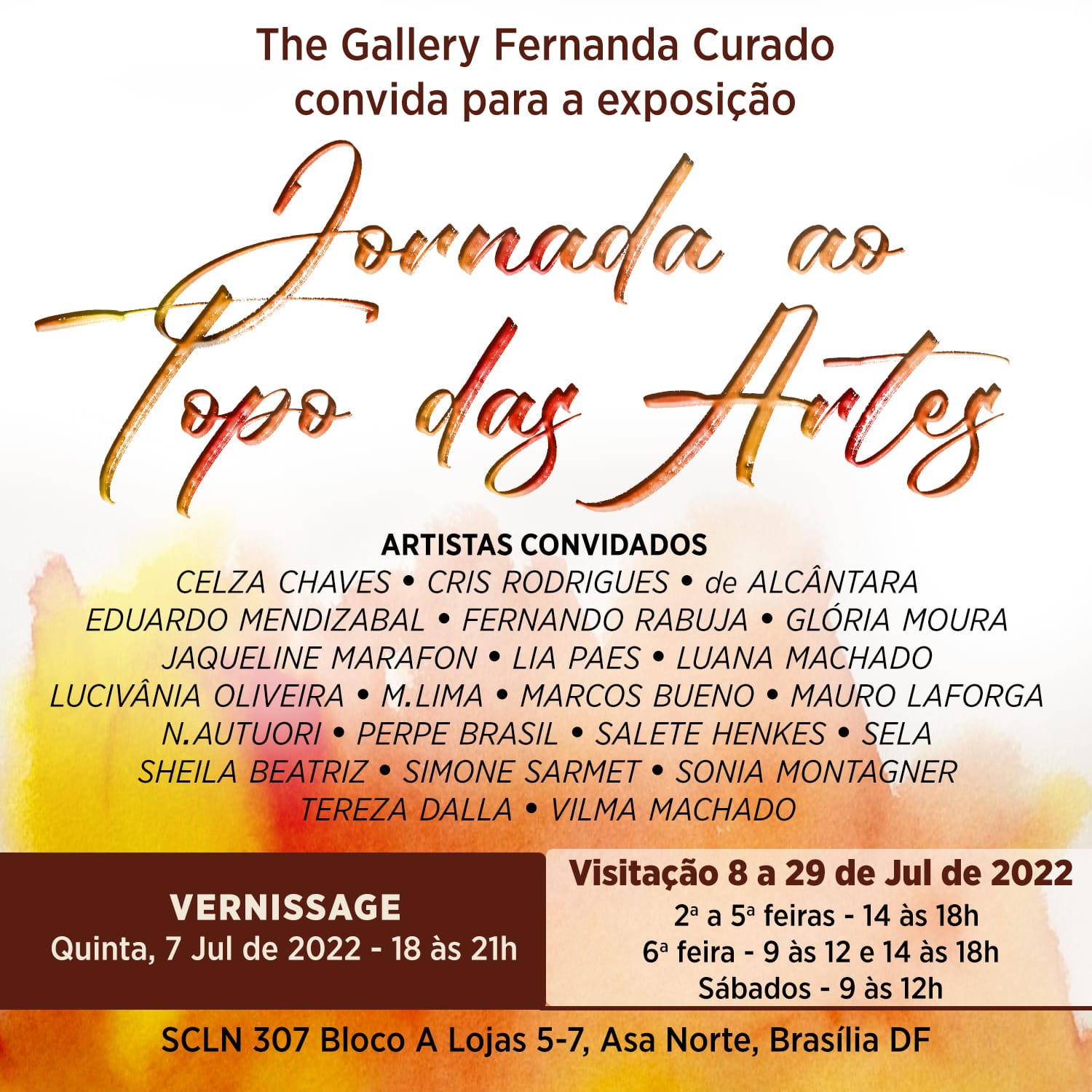 Convite para a exposição Jornada ao Topo das Artes, na The Gallery Fernanda Curado, em 7 de julho de 2022